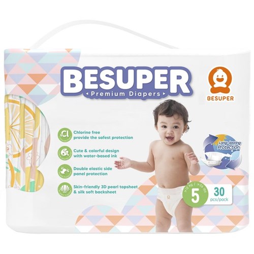 BeSuper Premium Nappies Disposable Size 5, Carton of 6 Packs of 30