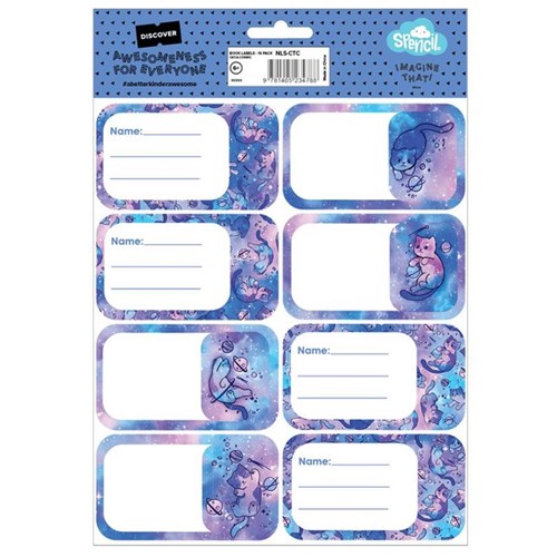 Spencil Name & Subject Labels Cat-A-Cosmic, Pack of 16