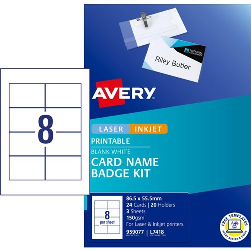 Avery Name Card Badge Kit Inkjet Laser L7418 8 Per Sheet OfficeMax NZ