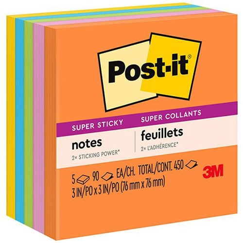 Post-it® 654 Super Sticky Notes 76x76mm Energy, Pack of 5