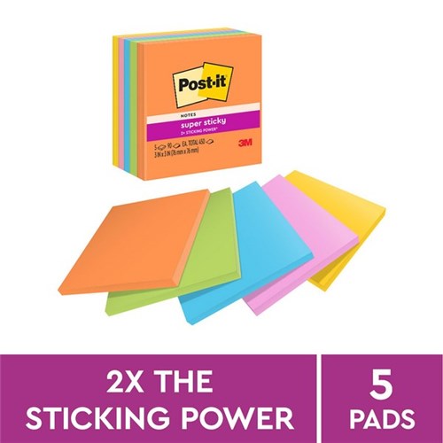 Post-it® 654 Super Sticky Notes 76x76mm Energy, Pack of 5