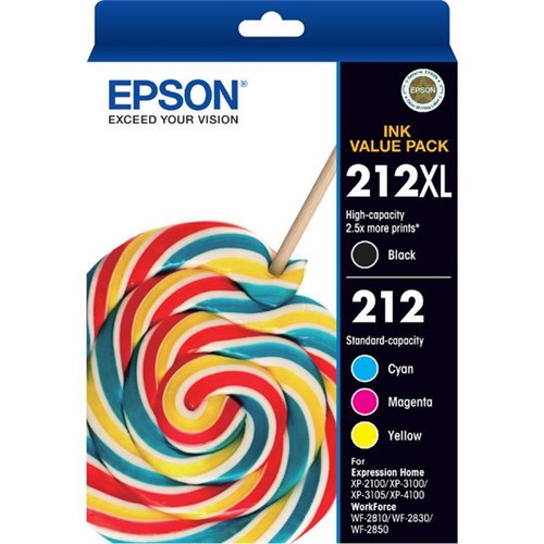 Epson 212XL Black + 212 Cyan/Magenta/Yellow 4 Ink Cartridge Value Pack C13T02X992