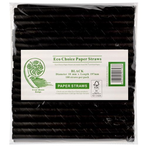 Eco Choice Paper Straw 10x197mm Black, Pack of 100