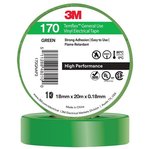 3M™ Temflex™ 170 Vinyl Electrical Tape 18mm x 20m Green