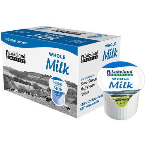 Lakeland Dairies UHT Whole Milk 12ml, Carton of 120