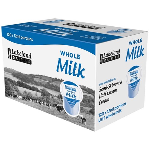 Lakeland Dairies UHT Whole Milk 12ml, Carton of 120