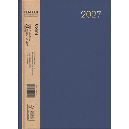 Collins A53 Diary A5 Week To View 2027 Enviro Assorted Colours