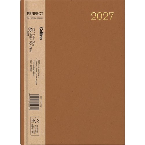 Collins A53 Diary A5 Week To View 2027 Enviro Assorted Colours