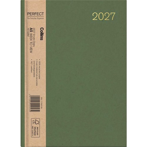 Collins A53 Diary A5 Week To View 2027 Enviro Assorted Colours