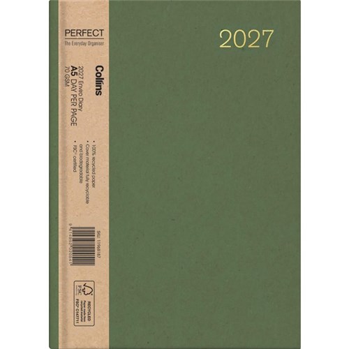 Collins A51 Diary A5 1 Day Per Page 2027 Enviro Assorted Colours