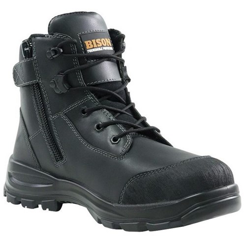 Bison Tor Zip Side Lace Up Safety Boots Black Size 11