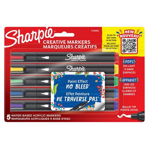 Sharpie Creative Water Based Acrylic Markers Bullet Tip Assorted Colours, Pack of 5
