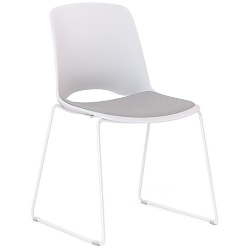 Klever Glide Visitor Chair Sled Base Upholstered Seat White/Light Grey