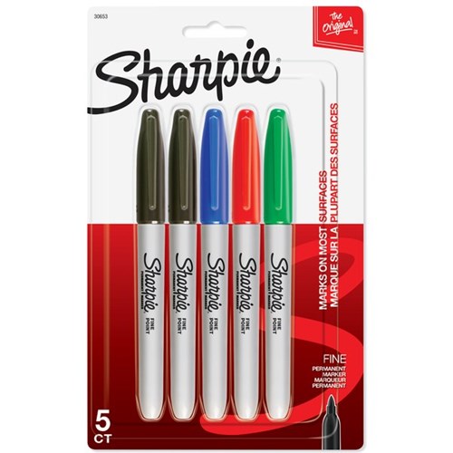 Sharpie Fine Point Permanent Marker Assorted Colours, Pack of 5