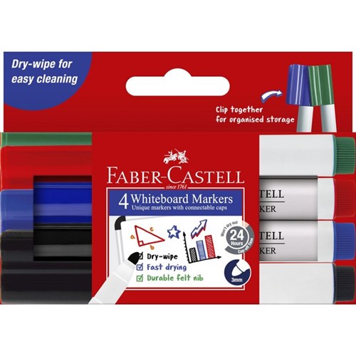 Faber-Castell Connector Whiteboard Markers Assorted Colours, Pack of 4