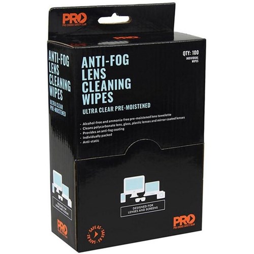 Pro Choice Safety Gear Anti-Fog Lens Cleaning Wipes, Box of 100