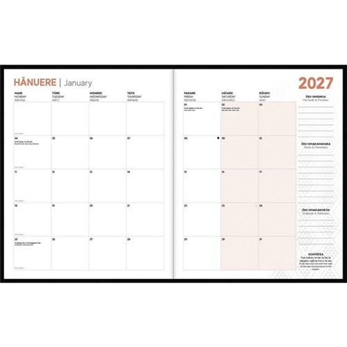 Tuhi Standard Bilingual Diary Monthly Planner Mahere ā Marama 2027 Koru
