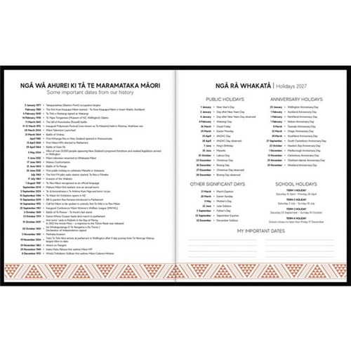 Tuhi Standard Bilingual Diary Monthly Planner Mahere ā Marama 2027 Koru