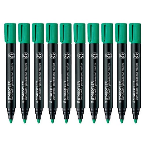 Staedtler Lumocolor 352 Green Permanent Marker Bullet Tip, Pack of 10