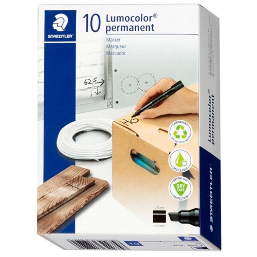 Staedtler Lumocolor 350 Blue Permanent Marker Chisel Tip, Pack of 10