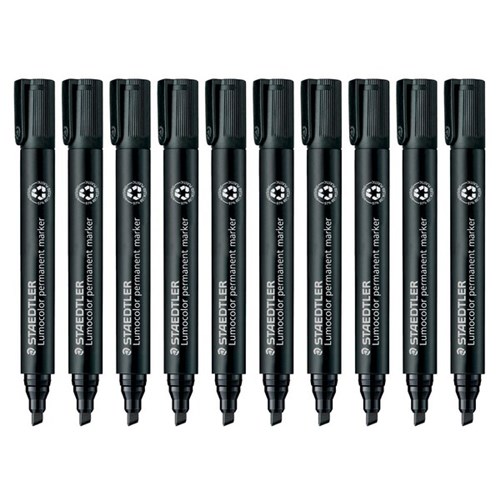 Staedtler Lumocolor 350 Black Permanent Marker Chisel Tip, Pack of 10