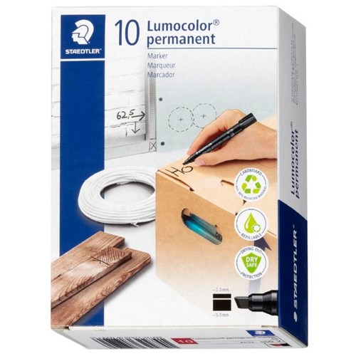Staedtler Lumocolor 350 Red Permanent Marker Chisel Tip, Pack of 10