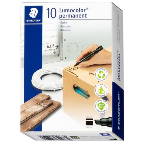 Staedtler Lumocolor 350 Green Permanent Marker Chisel Tip, Pack of 10