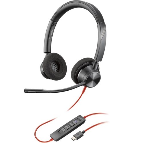 Poly Blackwire 3320 MS Stereo USB-C Wired Headset With USB-C & USB-A Adapter