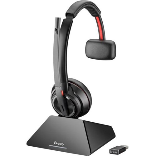 Poly Savi 8220 Stereo DECT 1880-1900 MHz Wireless Headset Black With Charging Cradle