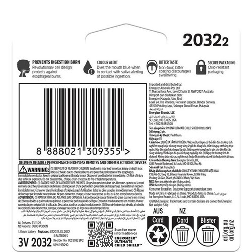 Energizer CR2032 3V Ultimate Lithium Battery, Pack of 2