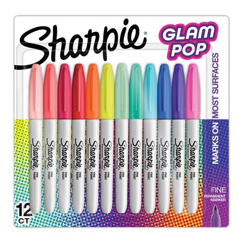 Sharpie Glam Pop Permanent Markers Fine Tip Assorted Colours, Pack of 12