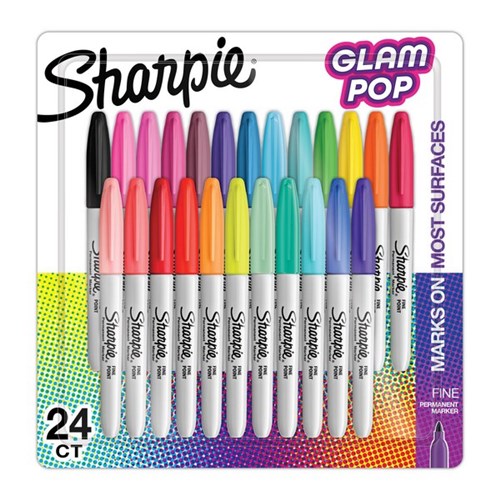 Sharpie Glam Pop Permanent Markers Fine Tip Assorted Colours, Pack of 24
