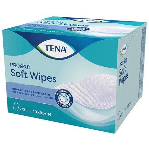 TENA ProSkin Continence Soft Dry Wipes, Carton of 8 Packs of 135