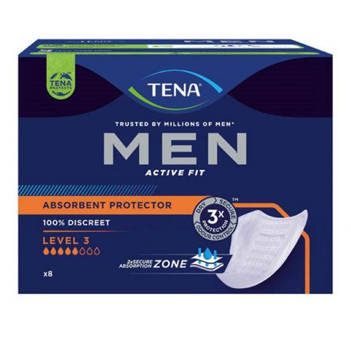 TENA Continence Liners Men Level 3, Carton of 3 Packs of 8
