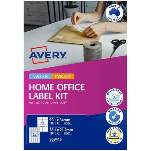 Avery Home Office Address Label Kit L7162 16 Per Sheet 8 Sheets & L7651 65 Per Sheet 2 Sheets