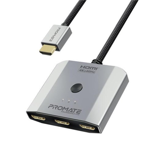 Promate 3-in-1 Triple HDMI Switch 0.5m Cable Silver/Black