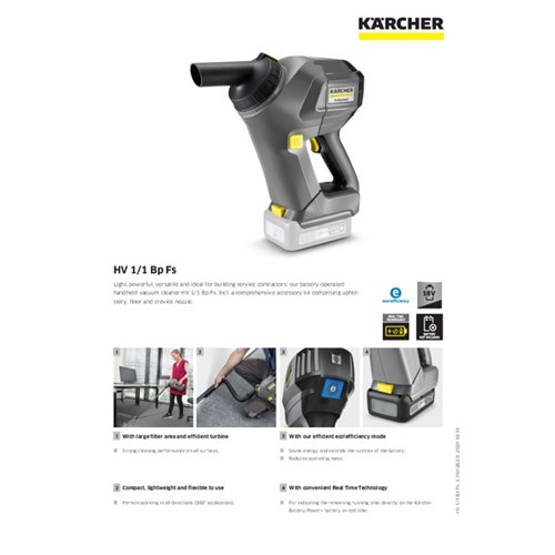 Karcher HV 1/1 BP FS 18V Battery Hand Vacuum Cleaner 0.9L