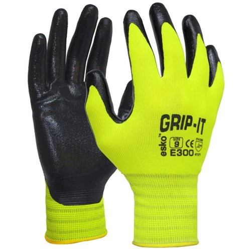 Esko Grip-It Hi Vis Palm Coated Nitrile Gloves Size 11, Carton of 120 Pairs