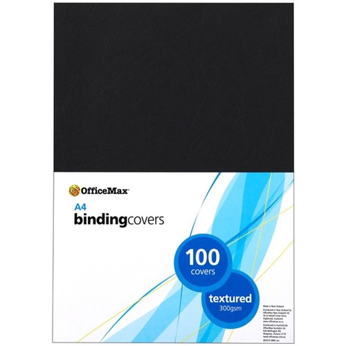 OfficeMax Leathergrain Textured Binding Cover 300gsm A4 Black, Pack of 100