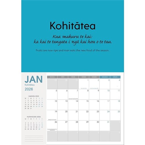 Collins Rosebank Wall Calendar A4 2026 Bilingual English/Maori