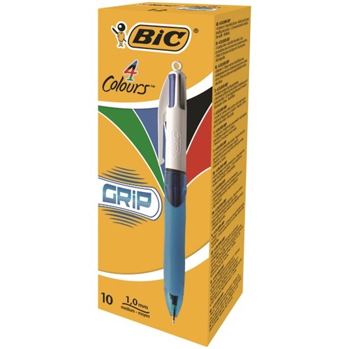 BIC 4 Colour Grip Ballpoint Pen 1.0mm Medium Tip, Box of 10