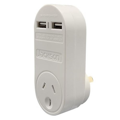 Jackson Single Plug Wall Charger with 1 Power Outlet and 2 USB-A Charging Ports