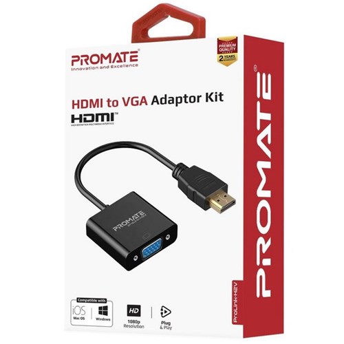 Promate HDMI Male to VGA Female Display Adapter Black