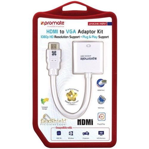 Promate HDMI Male to VGA Female Display Adapter White