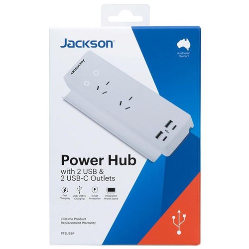 Jackson Power Hub Power Board 2 Socket 4 USB Ports 10A 1.2m White
