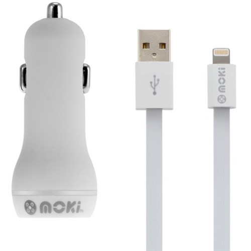 Moki Lightning SynCharge Cable and Car Charger White