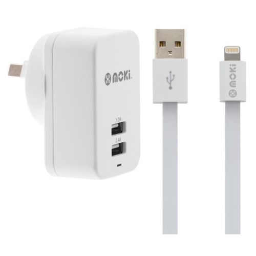 Moki Lightning SynCharge Cable and Wall Charger White