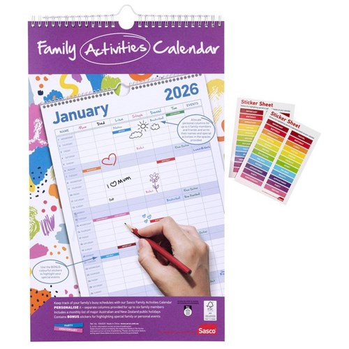 Sasco Family Activity Calendar 250x410mm 2026