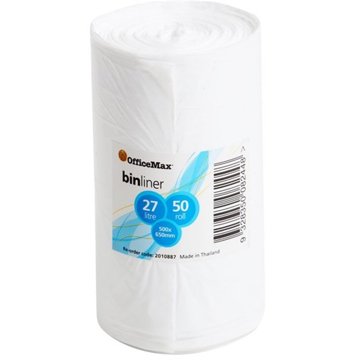 OfficeMax Bin Liner Plastic White 500x650mm 14 Micron 27L, Carton of 24 Rolls of 50