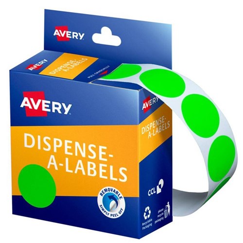 Avery Dot Dispenser Labels DMC24FG 24mm Fluoro Green, Box of 350